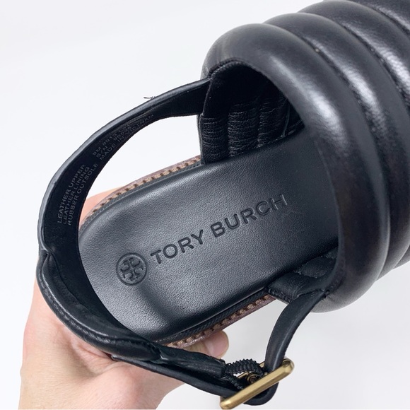 NEW Tory Burch Lug Sole Heeled Sandals (Sz 9) Quilted Leather Slingback Black - Picture 11 of 13